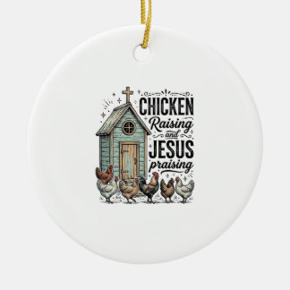 Hühner aufziehendes Jesus preisendes Vintage-Farm- Keramik Ornament