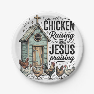 Hühner aufziehendes Jesus preisendes Vintage-Farm- Pappteller