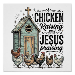 Hühner aufziehendes Jesus preisendes Vintage-Farm- Poster