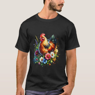 Hühner-Blumen-Kunst-Grafik Frauen Hühnerfarm Liebe T-Shirt