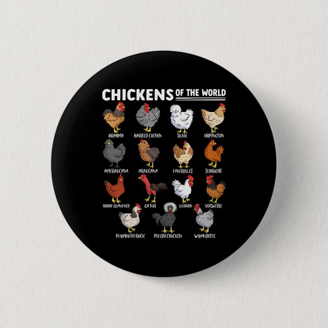 Hühner der Welt Farm Tierliebhaber Bildung Button (Vorderseite)