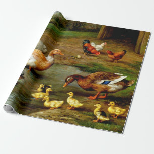 Hühner, Enten und Entenküken auf dem Bauernhof Geschenkpapier