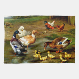 Hühner, Enten und Entenküken auf dem Bauernhof Geschirrtuch