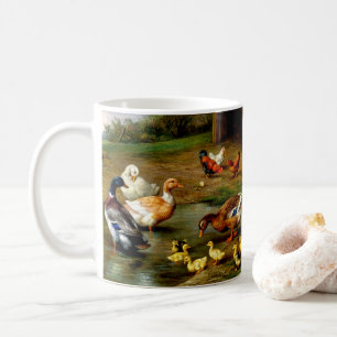 Hühner, Enten und Entenküken auf dem Bauernhof Kaffeetasse