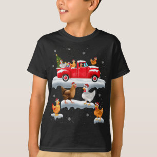 Hühner fahren Weihnachtsbaum Red Truck Hühnchen T-Shirt