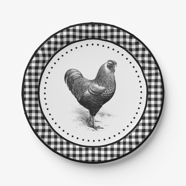 Hühner Gingham Pappteller (Vorderseite)
