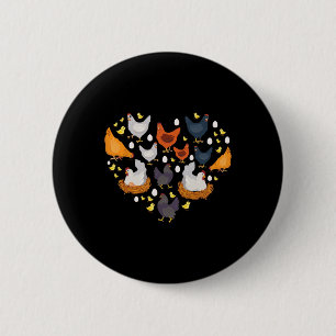 Hühner Herz Liebe Hühnerdame Frauen Männer Kinder Button