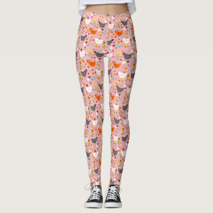 Hühner im Blumengarten Rosa Leggings