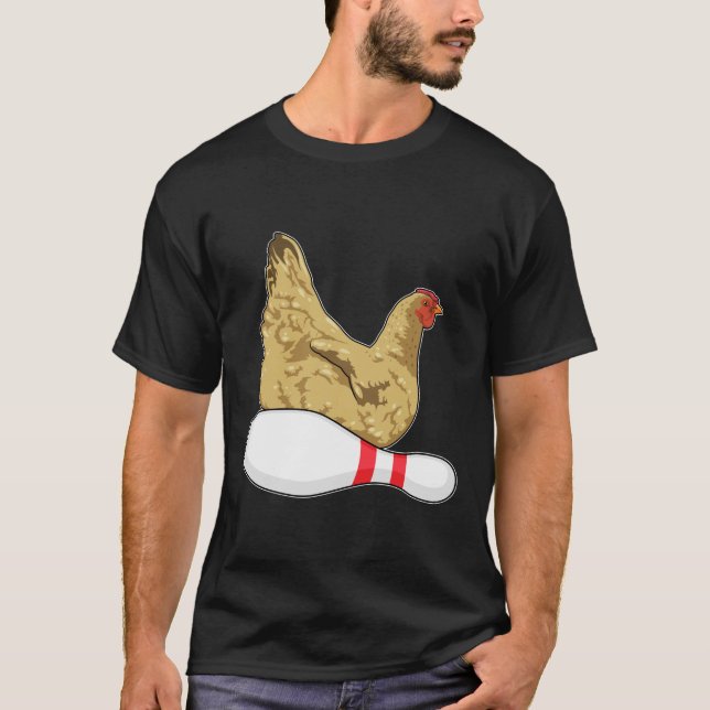 Hühner im Bowling mit Bowling Button T-Shirt (Vorderseite)