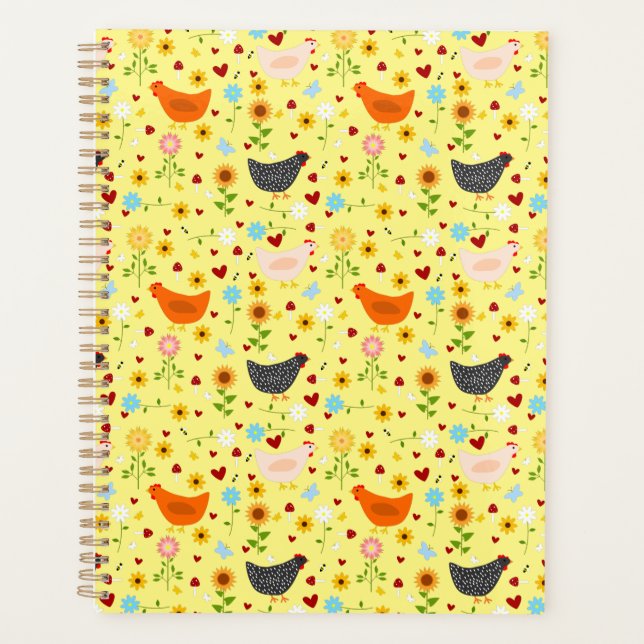 Hühner im Garten mit Blume Planer (Vorderseite)