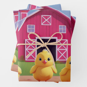 Hühner im Hühnerhof Frühlingsfreude Geschenkpapier Set