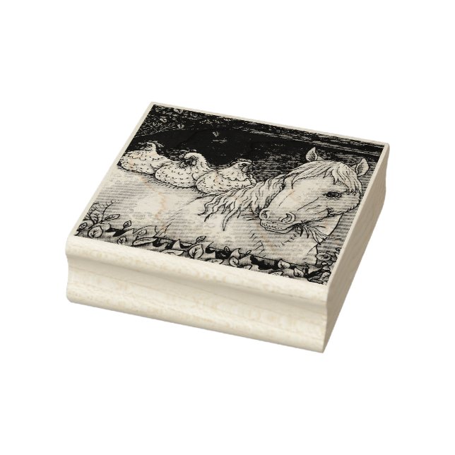 HÜHNER IM STALL, PFERD STEMPEL (Stempel)