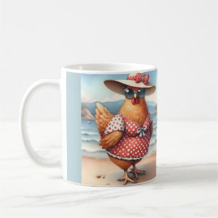 Hühner in Badeanzügen am Meer Kaffeetasse