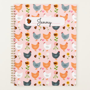 Hühner in den Blume Rosa Personalisierter Planer