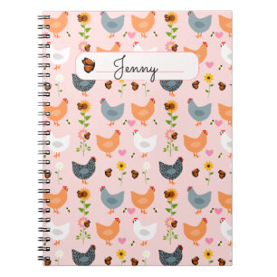 Hühner in der Blume Rosa Personalisiertes Notebook Notizblock