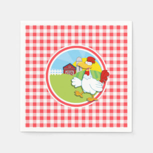Hühner in landwirtschaftlichen Betrieben; Rot und Serviette
