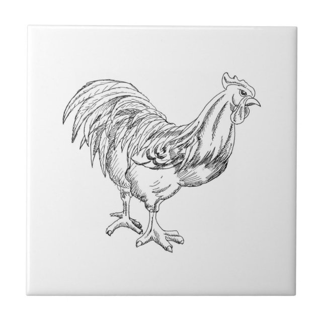 Hühner in Pen und Tinte Fliese (Vorderseite)
