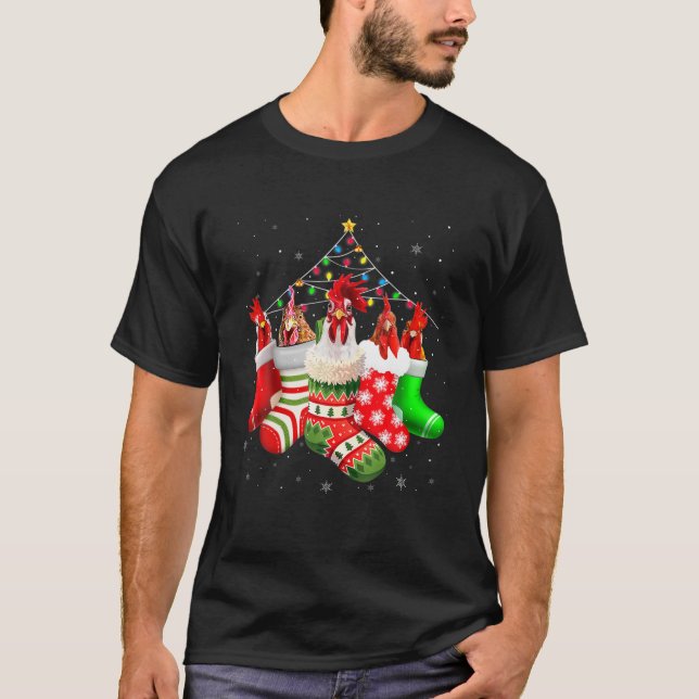 Hühner in Socken Weihnachtslicht Pajama für Chic T-Shirt (Vorderseite)