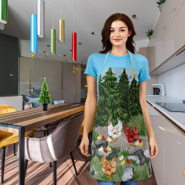 Hühner, Küken und Schneeflocken sind hellblau Schürze