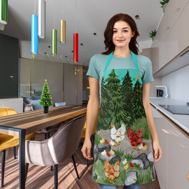 Hühner, Küken und Schneeflocken türkisblau Schürze (Von Creator hochgeladen)