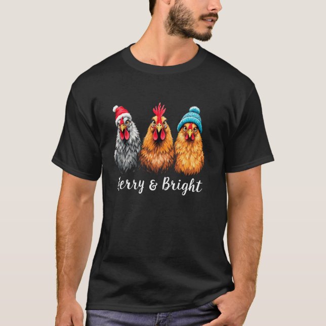 Hühner Lover Bauer Merry Bright Christmas Chick T-Shirt (Vorderseite)