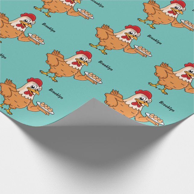 Hühner mit Eiern auf dem Cartoon Geschenkpapier (Ecke)