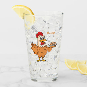 Hühner mit Eiern auf dem Cartoon Glas