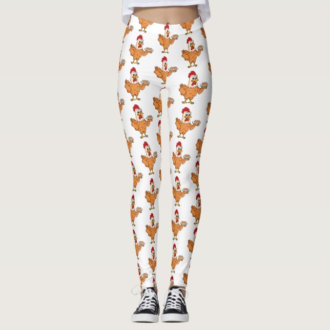 Hühner mit Eiern auf dem Cartoon Leggings (Vorderseite)