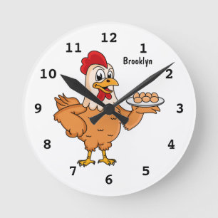 Hühner mit Eiern auf dem Cartoon Runde Wanduhr