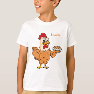 Hühner mit Eiern auf dem Cartoon T-Shirt