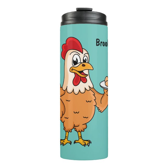 Hühner mit Eiern auf dem Cartoon Thermosbecher (Vorderseite)