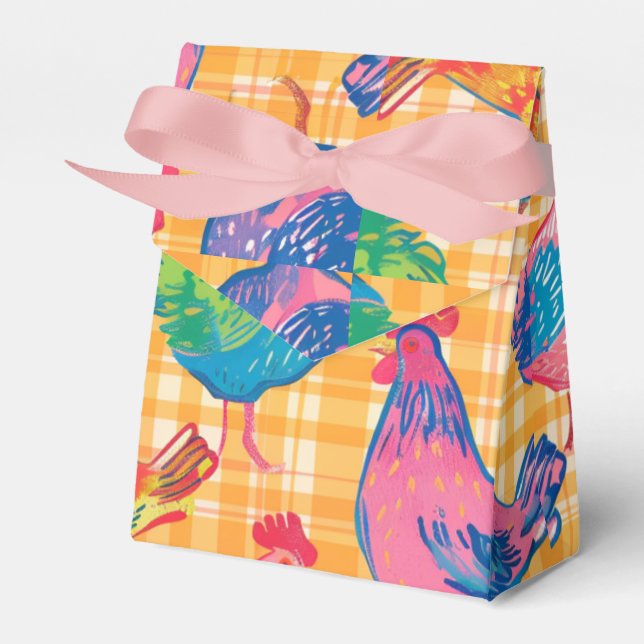 Hühner mit gelbem karierten Hintergrund Geschenkschachtel (Vorderseite)