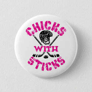 Hühner mit Sticks Hockey Women Girls Button