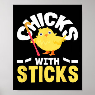 Hühner mit Stöcken Feldhockey-Spieler-Spaß Poster