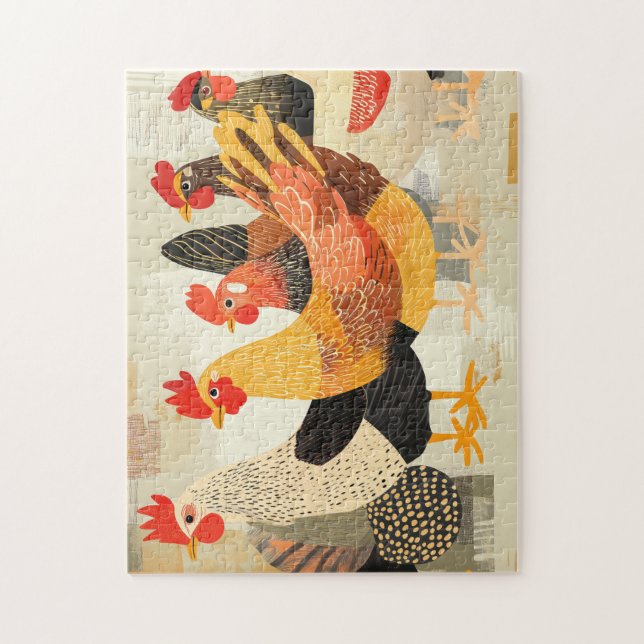 Hühner mit unterschiedlichen Federmustern und -far Puzzle (Vertikal)