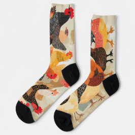 Hühner mit unterschiedlichen Federmustern und -far Socken