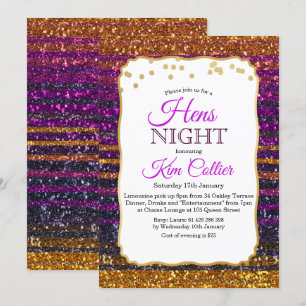 Hühner Nachtparty Glitter Einladung