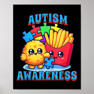 Hühner-Nugget und Franzosen-Friesen-Autismus-Bewus Poster