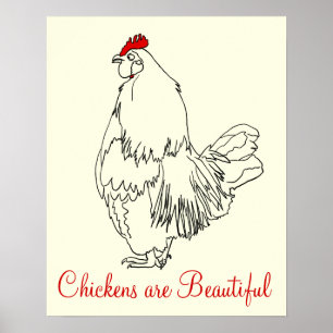 Hühner sind schöne lustige Hahn Kunst Zeichnung Poster