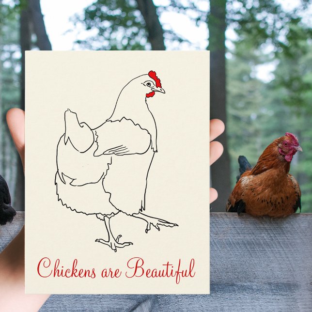 Hühner sind schöne Niedliche Tanzhenne Zeichnend Postkarte (Chickens are beautiful quote with simple hen farm animal line art drawing greetings postcard)