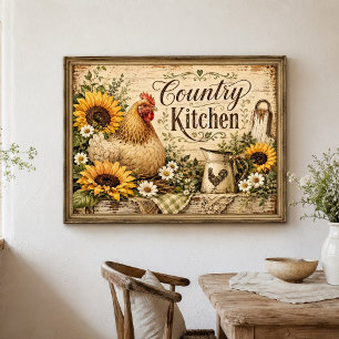 Hühner-Sonnenblumen-Landhaus-Küche Poster