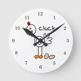 Hühner Stick Figure T-Shirts und Geschenke Runde Wanduhr