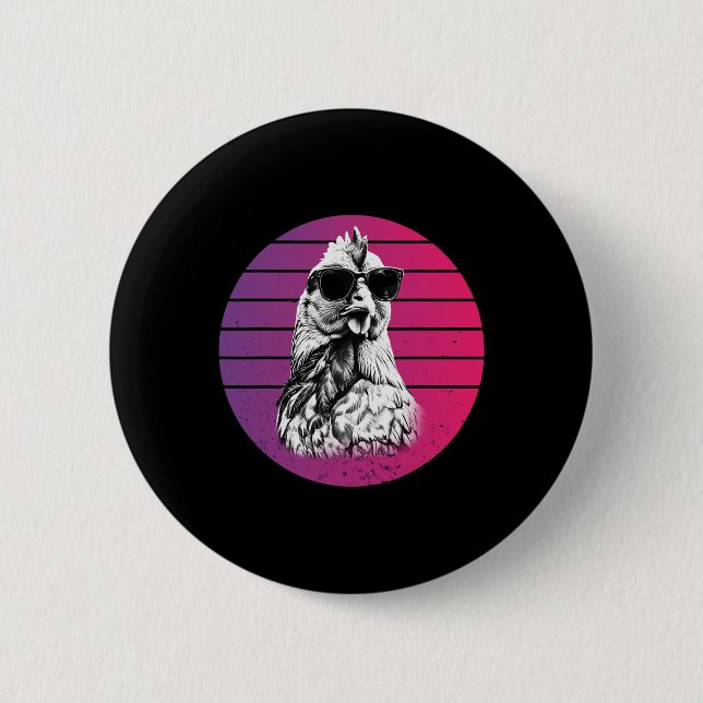 Hühner Sungles Cool Skizze Federn Humor Tier  Button (Vorderseite)
