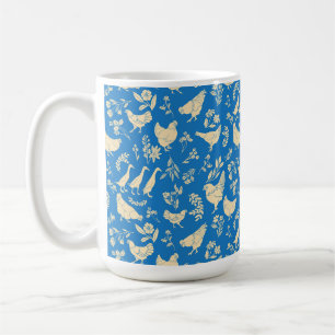 Hühner und Enten in der blauen Tasse