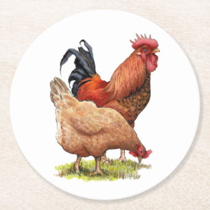 Hühner- und Hahn-Kunst, Geflügel, Bauernhoftiere Runder Pappuntersetzer