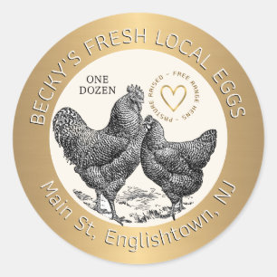 Hühner und Herz-Gold-Eierkarton Runder Aufkleber