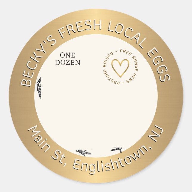 Hühner und Herz-Gold-Eierkarton Runder Aufkleber (Vorderseite)