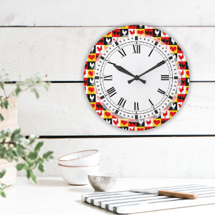 Hühner und Herz Landküche Große Wanduhr