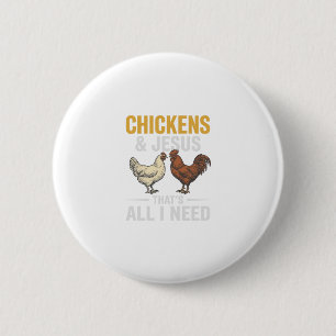 Hühner Und Jesus Vintage-Farm-Glaubens-Shirt_1 Button