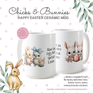 Hühner und Kaninchen Frohe Ostern Keramik-Tasse Kaffeetasse